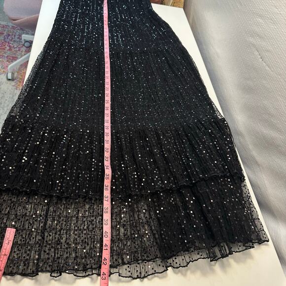 Womens Long A-line Skirt Size 6 Black Mesh Sequins Whimsygoth Fairy Goth Witchy - Picture 7 of 9